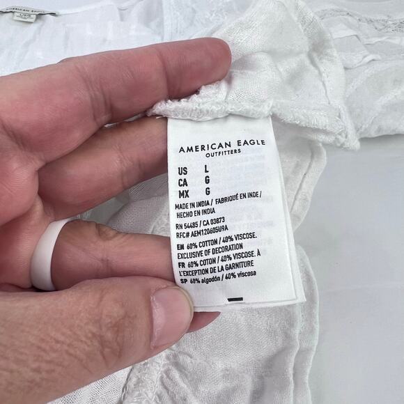 American Eagle V-Neck Gauzy Lace Tie-Front White Blouse Top BOHO L - Picture 11 of 14
